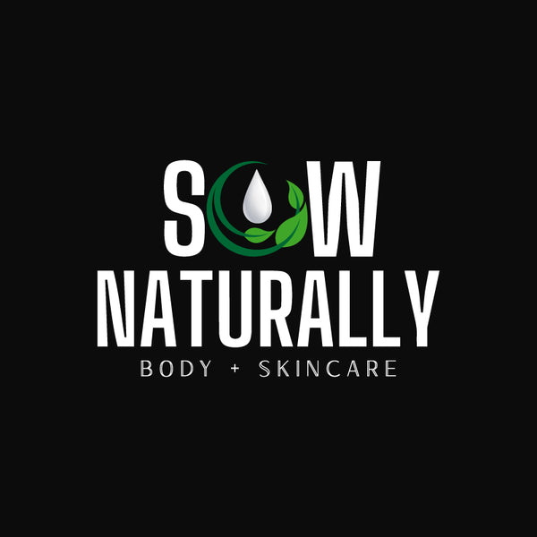 Logo for 'Sow Naturally' body and skincare on a black background